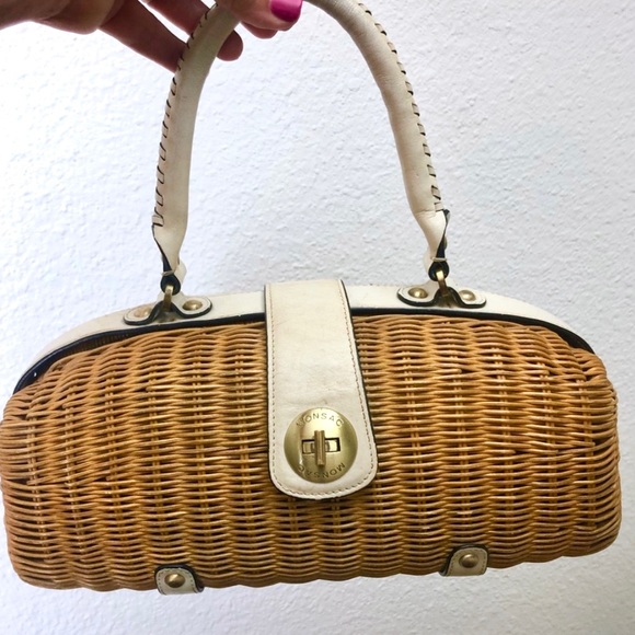 Monsac Rattan Straw Purse & Leather Satchel Purse